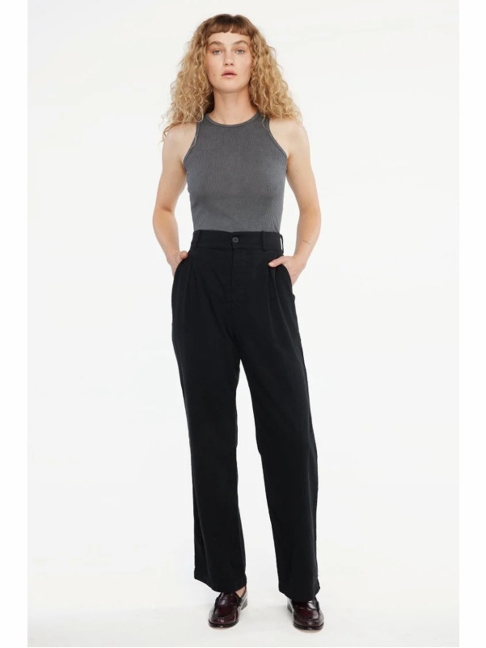 LACAUSA Echo Trousers Pleated Cotton Black Wide Leg Women's Size 2